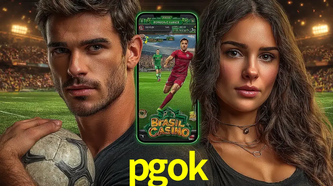 Homem segurando uma bola de futebol e uma mulher ao lado de um smartphone exibindo o jogo de apostas esportivas da pgok. Faça seu palpite no cassino online.